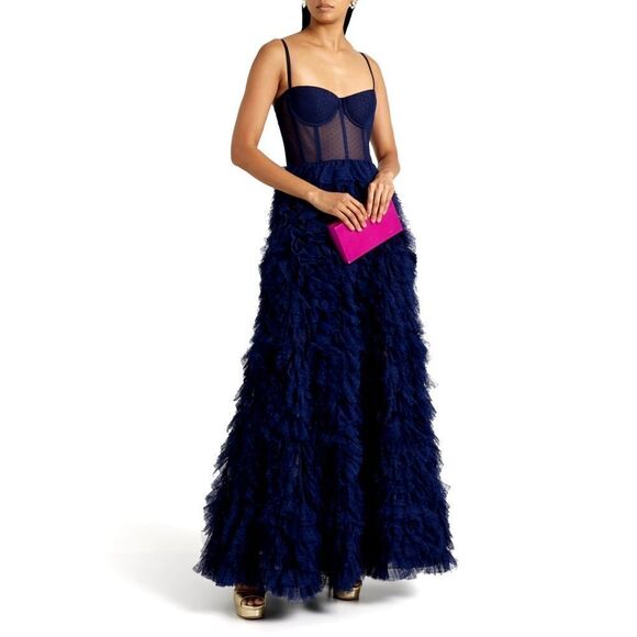 Marchesa Notte Dotted Tulle Fit-&-Flare Gown Size 2 - Picture 1 of 13